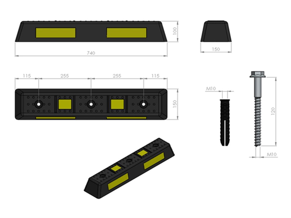 Rubber Parking Stop 74 x 15 x 10 cm