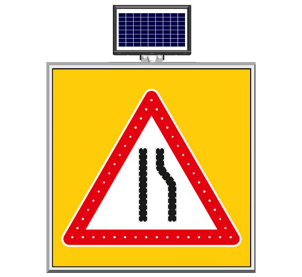 Solar "Road Narrows On Right" Sign 100 x 100 cm