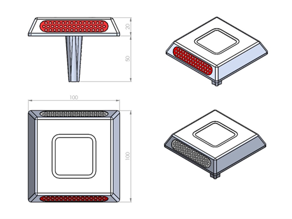Aluminium Road Stud with Shank 10 x 10 x 2 cm
