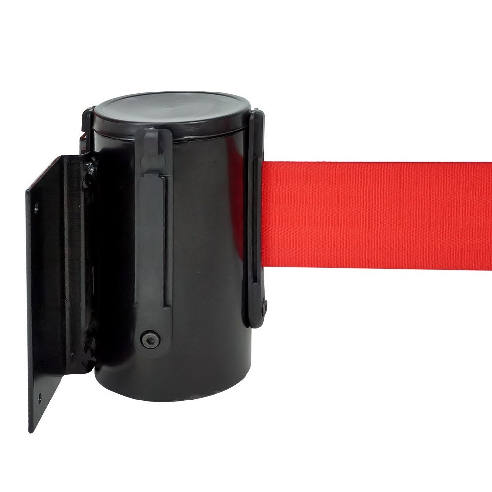 black-wall-mounted-belt-barrier-with-red-belt-e68779 Black Wall Mounted Belt Barrier with Red Belt